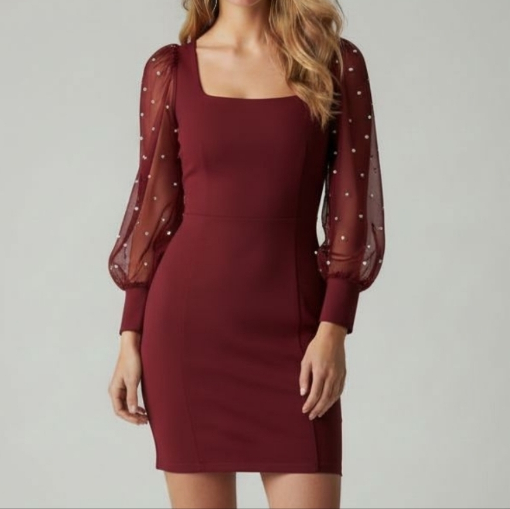 Iris Red Mini Dress with Imitation Pearl's  Size Medium Juniors